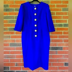 TF T F Vintage Royal Blue dress sheath shift Made In The USA 80s Read Desc.